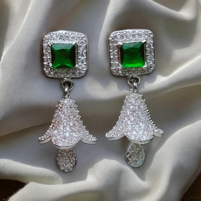 american diamond jhumka, american diamond earrings jhumka, jhumka american diamond earrings