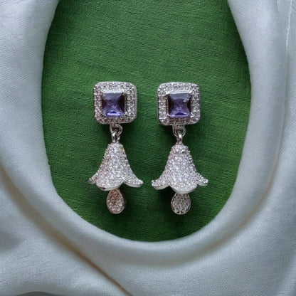 american diamond jhumka, american diamond earrings jhumka, jhumka american diamond earrings