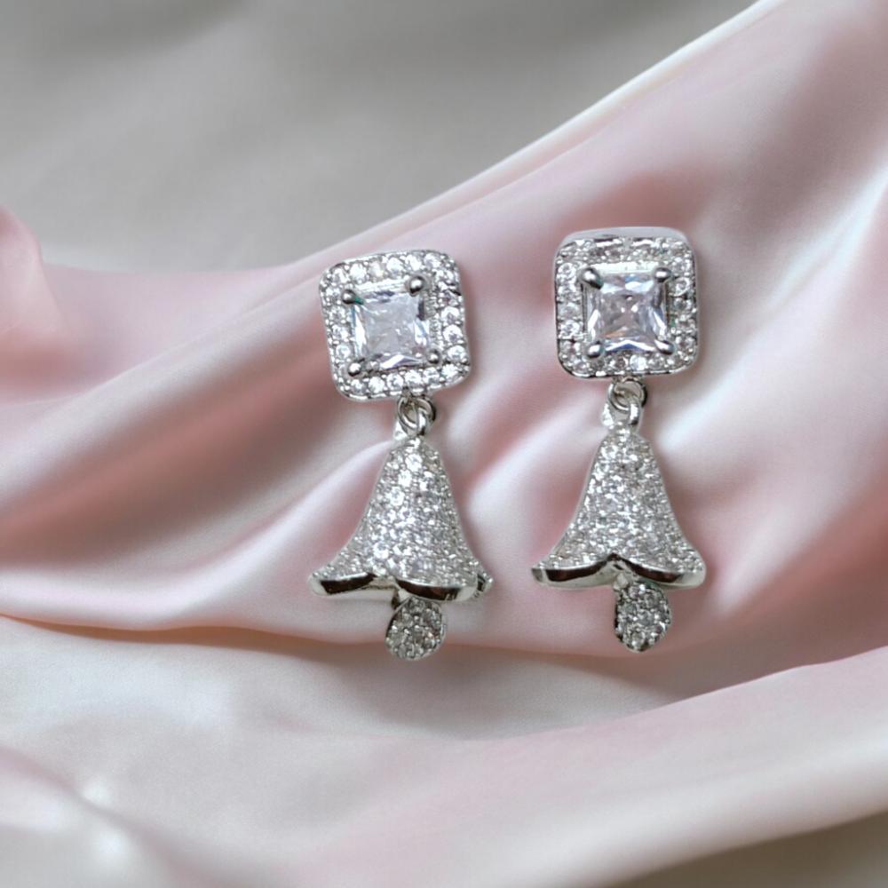 american diamond jhumka, american diamond earrings jhumka, jhumka american diamond earrings